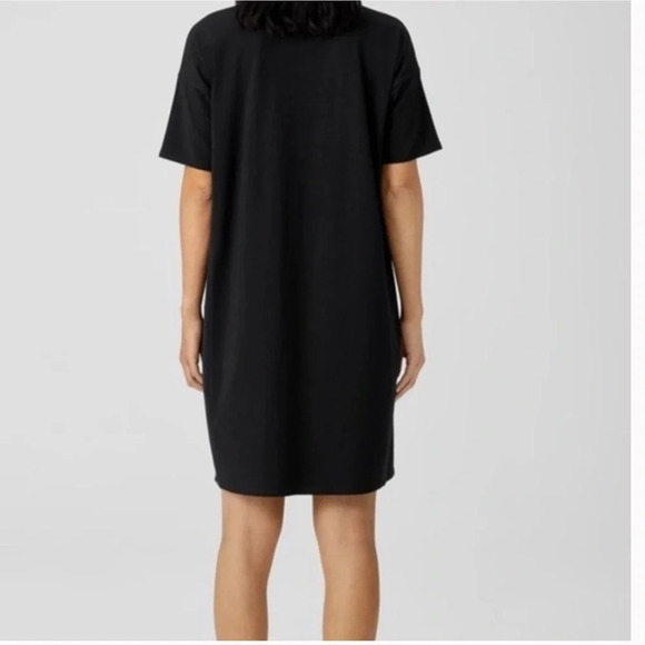 Eileen Fisher Dress Women’s Sz XS Black Cotton Scoop Neck Stretchy Shirt Dress - Picture 2 of 8